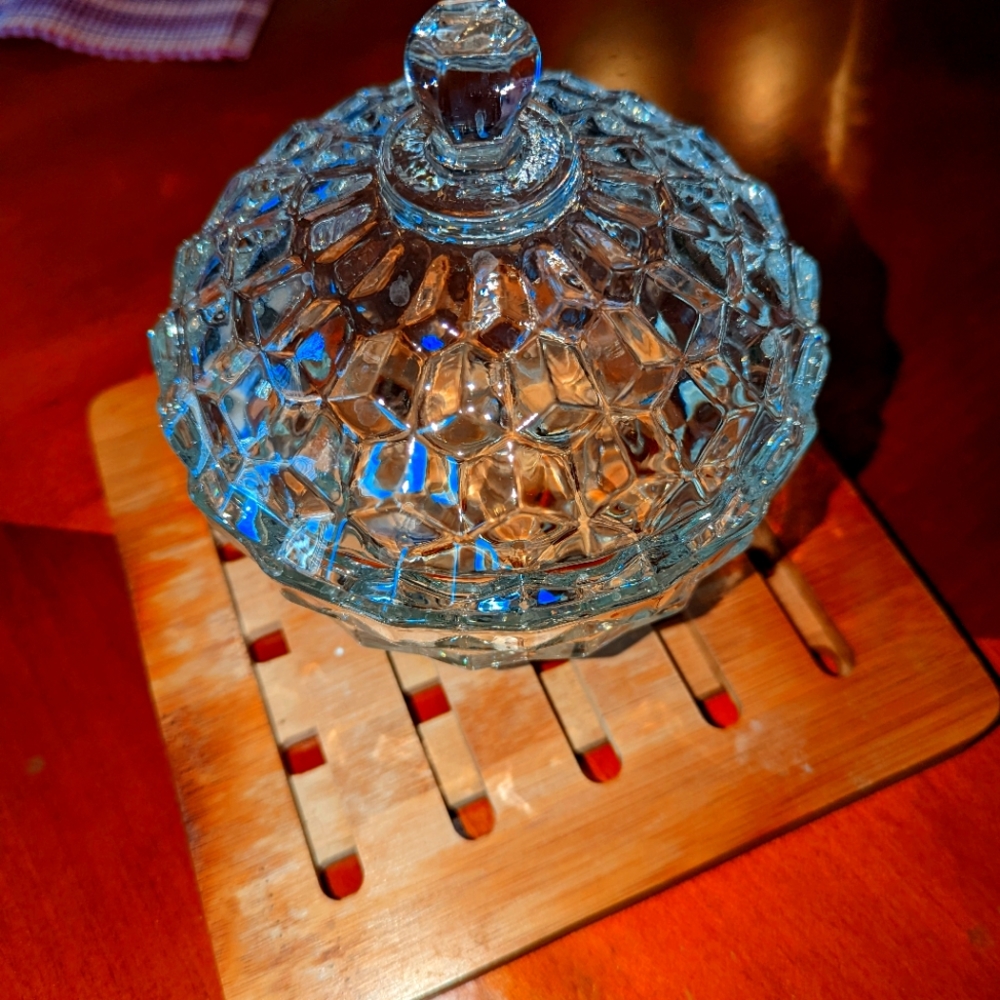 Crystal glass candy jar, very nice used one year by mother in law